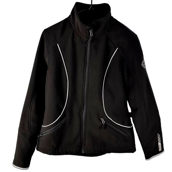 Bebe Sport Track Jacket Womens S Black Soft Shell Reflective Windbreaker Sporty - Picture 1 of 11
